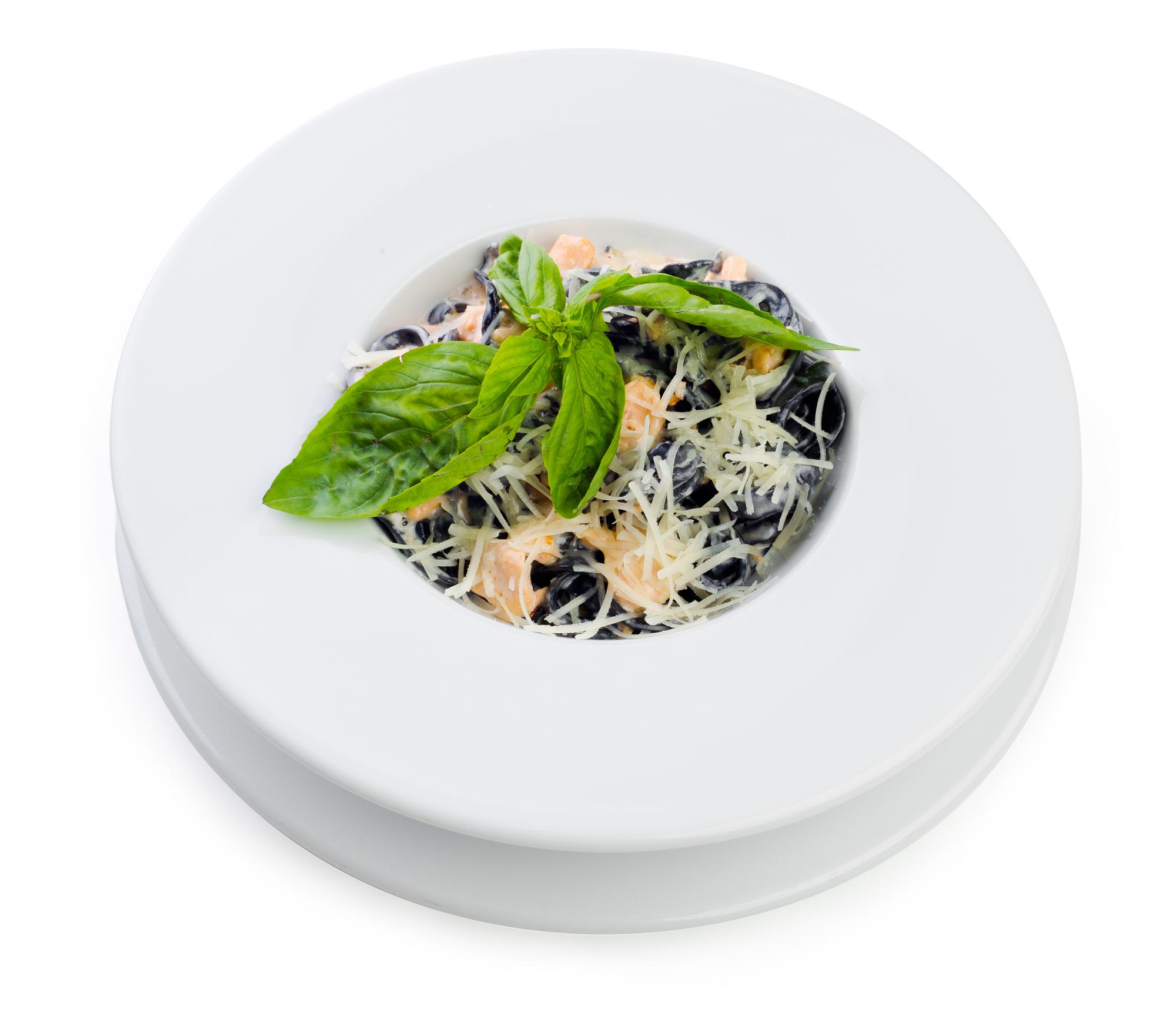 Large editorial shot of plated dish with garnish